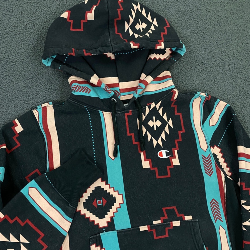 Champion Hoodie Men Small Aztec Geometric Native Reverse Weave Southwestern